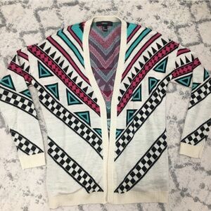Vintage Forever 21 Cardigan Sweater L Large beige pink teal checkered